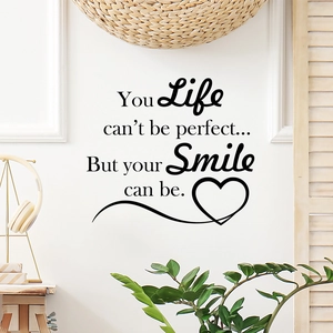 Modern Minimalist Motivational Quote Smile English Slogan Heart Wall Sticker PVC Decorative Decal For Bedroom Office