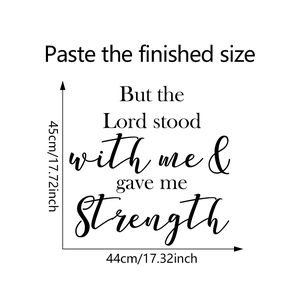 Detail of inspirational Bible verse wall sticker measuring 44cm by 45cm on white surface