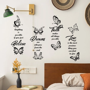 Stickers Muraux Papillon Noir Moderne Citations Inspirantes en Anglais PVC Amovibles Décalcomanies de Slogan pour Décoration