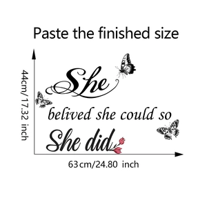 Detailed size chart for the she believed she could so she did butterfly wall decal