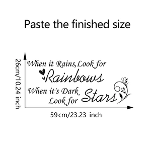 Detail view of PVC wall sticker with inspirational English quotes and decorative stars
