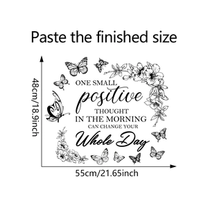 Details zur Größe des Wandtattoos mit Schmetterlingen, Blumen und motivierendem Spruch