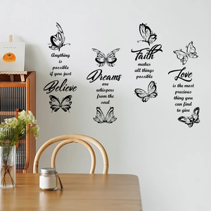 Stickerrs muraux papillons noirs avec phrases motivantes pour décor minimaliste