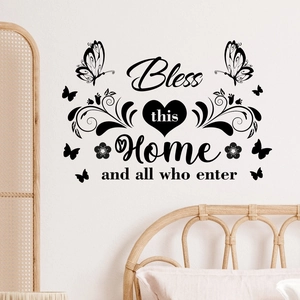 Inspirierendes Bless this Home Wandtattoo mit Schmetterlingen für Schlafzimmer Wanddekoration