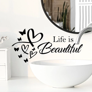 Black Life is Beautiful wall sticker with butterflies and hearts for home decoration