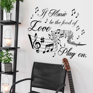 Sticker mural avec citation musicale de Shakespeare et notes pour déco maison