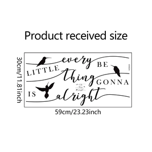 Detail view of bird wall decals and 'every little thing is gonna be alright' quote