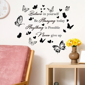 Inspirational butterfly and heart wall stickers for bedroom and living room decor