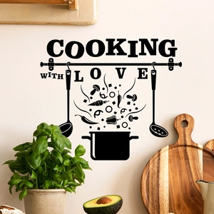 Sticker mural Cuisine With Love avec ustensiles et légumes pour décor de cuisine