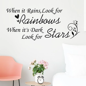 Inspirational English slogan wall decal with rainbows and stars for living room decor