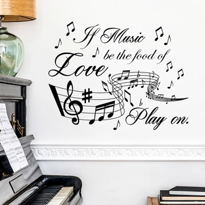 Sticker Mural Citation Note Musique Shakespeare If Music Be The Food Of Love Play On Décalcomanie Murale Vinyle Pour Salon Chambre Déco
