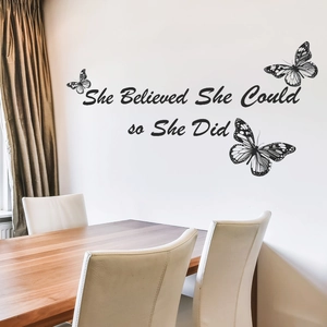 She Believed She Could Inspirational wall sticker with butterfly pattern for bedroom decor