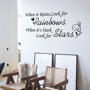 Inspirational English slogan wall decal with rainbows quote and floral vine decorations