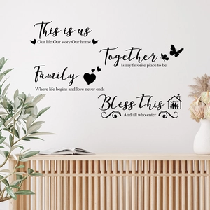 Minimalist black vinyl wall stickers featuring inspirational family quotes and butterfly art