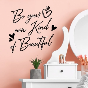Inspirational 'Be your own Kind of Beautiful' wall sticker with crown and heart design