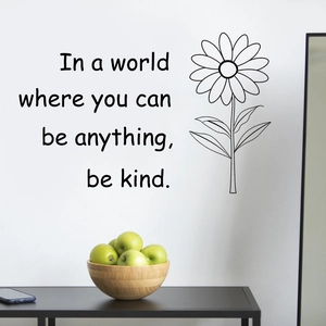 Inspirational Be Kind sunflower wall decal with floral line art for home office decor