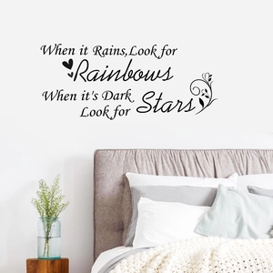 Inspirational Quote Wall Decal When It Rains Look For Rainbows Black PVC Waterproof Removable Wall Sticker For Bedroom Living Room Decor
