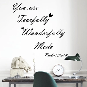 Creative black Psalm 139:14 wall sticker with motivational English quote for home decor
