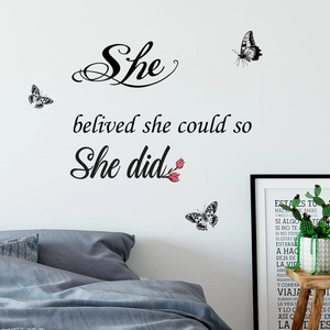 She Believed She Could So She Did wall decal with butterfly and flower accents for bedroom