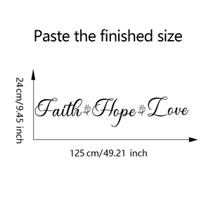 Dessin dimensionnel détaillé du sticker mural Faith Hope Love pour la décoration