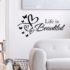 Modern Life is Beautiful wall sticker with hearts and butterflies for living room decor