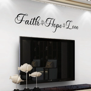 Sticker mural moderne Faith Hope Love avec motifs floraux pour déco de chambre ou de salon
