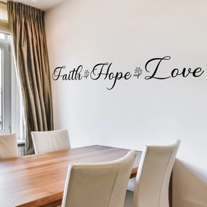 Stickers muraux minimalistes Faith Hope Love en vinyle noir avec motifs floraux