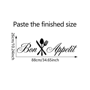 Size specifications for Bon Appetit wall sticker with cutlery silhouettes 88x26cm