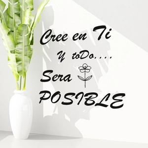 Spanish quote wall sticker with minimalist floral line art for living room decor