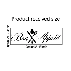 Detailed dimensions of Bon Appetit wall sticker with cutlery icons 29cm by 90cm