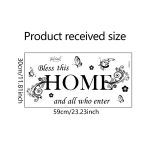 Mise en page détaillée du sticker mural HOME avec dimensions 30x59cm et motifs de papillons