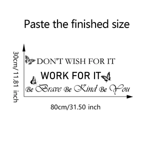 Detail view of inspirational butterfly wall decals showing dimensions 80x30cm size