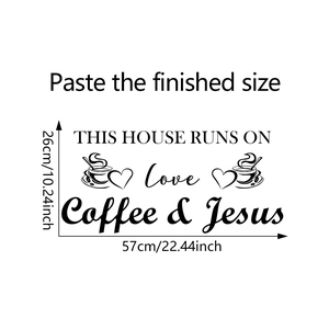 Detail showing the dimensions of the coffee-themed wall sticker at 57cm x 26cm size