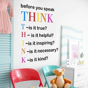 Vinilo decorativo colorido THINK con frases motivadoras para decorar cuarto de niños