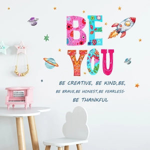 Inspirational Be You Space Rocket Planet Wall Stickers For Kids Bedroom PVC Waterproof Removable Motivational Quote Star Wall Decals