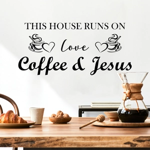 Modern wall sticker with 'Love Coffee & Jesus' quote for home and cafe decor