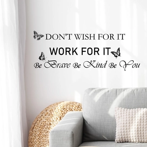 Black butterfly wall stickers with motivational English quotes for home wall decor
