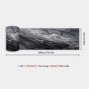 Self-adhesive marble texture wall sticker roll for bathroom decor, 200cm x 10cm size