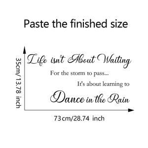 Detail view of motivational wall sticker dimensions 73x35cm with black quote lettering