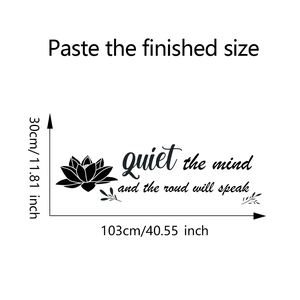 Detailed size measurement of black lotus wall sticker with inspirational English quotes