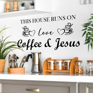 Self-adhesive wall decal with Love Coffee and Jesus text for home kitchen decoration