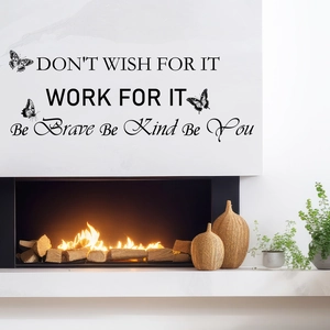 Inspirational butterfly wall sticker with black vinyl lettering for living room decor