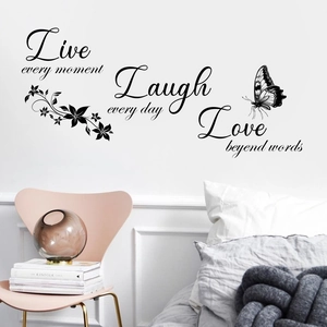Live Laugh Love wall decal with floral vine and butterfly for bedroom home decoration
