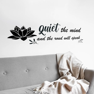 Black lotus wall decal with inspirational quote quiet the mind on white wall decor