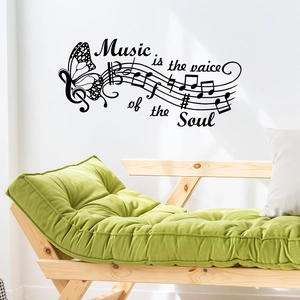 Adesivo murale creativo con note musicali e farfalla per decorazione d'interni
