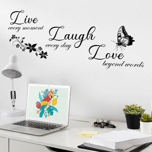 Live Laugh Love wall decal with flowers and butterflies for minimalist room decor