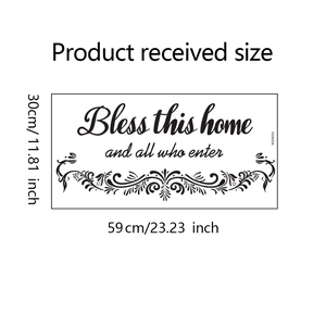 Detailed size specifications of the 'Bless this home' wall decal measuring 30x59cm