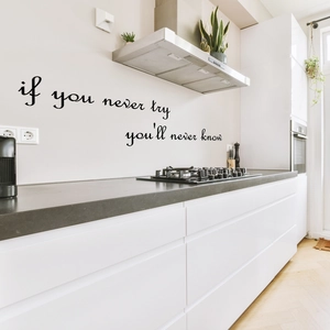 Minimalist black vinyl wall decal with 'if you never try you'll never know' quote