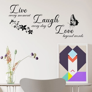 Live Laugh Love wall decals with butterflies and floral vines for home decor