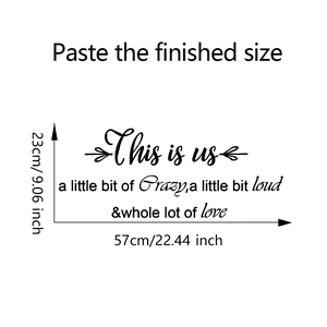 Detail view of family quote wall decal measuring 57x23cm with elegant black lettering